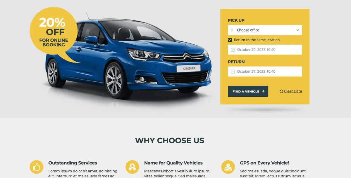 Dreams Rent - Car Rental Booking Management WordPress Theme