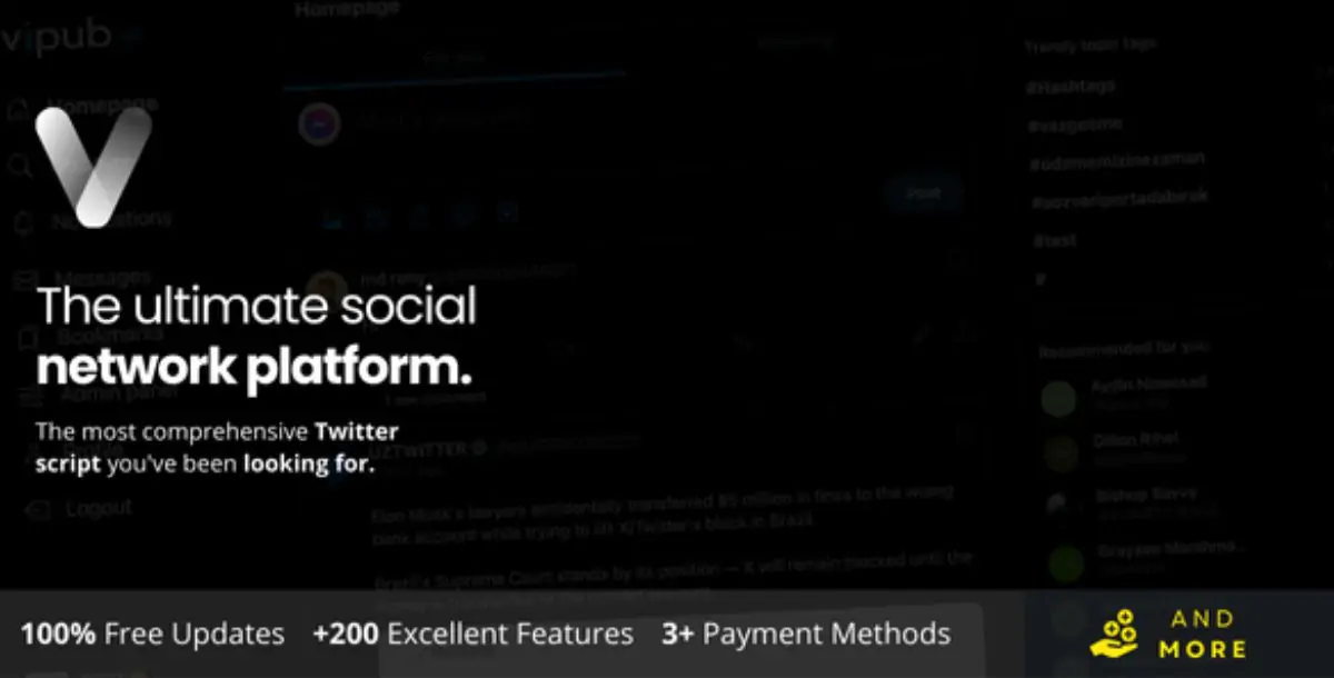 Vipub - PHP Advanced Twitter, Instagram, Facebook Script v1.9.5 free